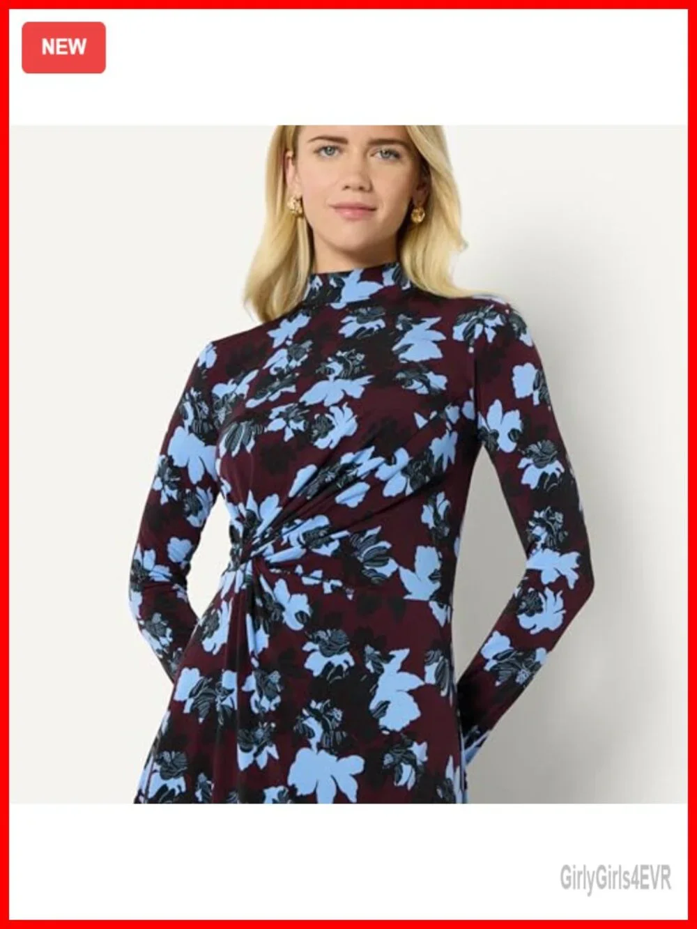 Women's Fit and Flare Long Sleeve Maxi Dress Stretch Jersey Mock Neck